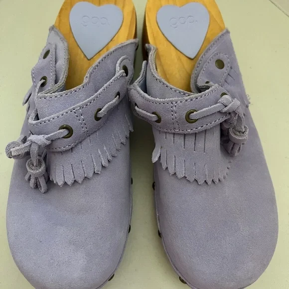 👧🏻💜👡GAP Lilac🦄 Suede Leather Wood Clogs 💟 NWT - Picture 2 of 8